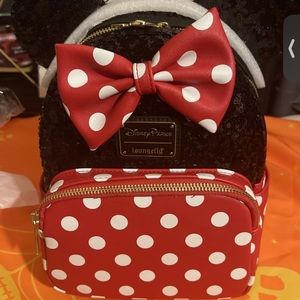 Loungefly Disney Minnie Mouse Black Sequins & Polka Dots Mini Backpack NWT